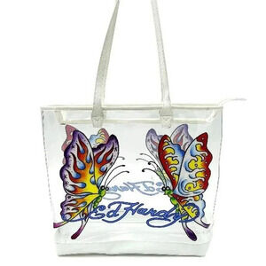 NWT Ed Hardy Butterfly Graphic Vintage Y2K Clear Festival‎ Large Tote Bag